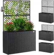 Casaria Polyrattan Blumenkasten mit 3 Innent&ouml;pfe und Rankgitter