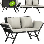 Casaria Polyrattan Gartenbank mit Liegefunktion 176x56x81cm inkl. Auflage und 2 Kissen