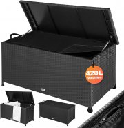 Casaria Polyrattan Gartenbox XXL Auflagenbox mit Rollen und 420 Liter Stauraum