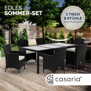 Casaria Polyrattan Gartenm&ouml;bel Set f&uuml;r 6 Personen mit Esstisch, Gartenst&uuml;hlen und Sitzauflagen