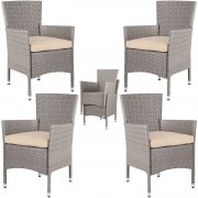 Casaria Polyrattan Gartenstuhl 4er-Set Creme/Beige stapelbar inkl. Sitzauflagen