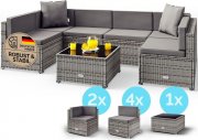 Casaria Polyrattan Outdoor Gartenm&ouml;bel Ecklounge mit Tisch inkl. dicke R&uuml;ckenpolster