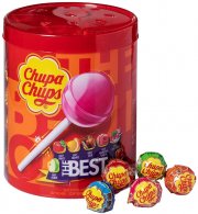Chupa Chups Best of Lutscher-Dose mit 50 Lollis in 6 Geschmacksrichtungen