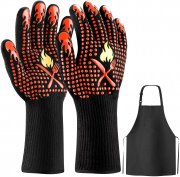 CosmAce Grillhandschuh hitzebest&auml;ndig 800 Grad + Grillsch&uuml;rze