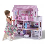 COSTWAY Puppenhaus mit M&ouml;beln