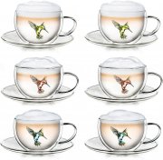 Creano 6er-Set Thermo-Tassen doppelwandig mit Kolibri-Muster 250ml in exklusiver Geschenkpackung 
