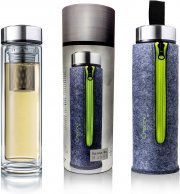 Creano Thermo-Teamaker 400 ml doppelwandig mit Edelstahlsieb und -deckel in edler Filz-Tasche