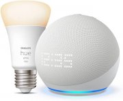 Der neue Echo Dot (5. Gen, 2022) mit Uhr + Philips Hue White Smart E27 LED Lampe mit Alexa