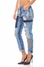Desigual 7/8 Jeans Used Look mit Aufn&auml;hern Damen Blau