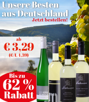 Die besten deutschen Weine aktuell mit bis zu 62% Rabatt bei Weinvorteil einkaufen und genie&szlig;en