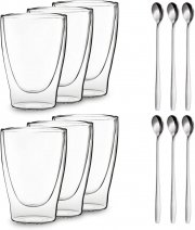 DUOS Latte Macchiato Gl&auml;ser Doppelwandig 6x 400ml + 6x L&ouml;ffel