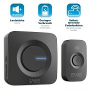 Eaxus Funk T&uuml;rklingel - Kabellose Funkklingel, 52 Melodien, LED Anzeige, IP56