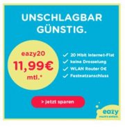 eazy Festnetz Internet im Unitymedia-Kabelnetz: 20 MBit f&uuml;r dauerhaft f&uuml;r 16,99 &euro; / Monat