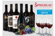 Ebrosia: Italien Genusspaket mit 6 Flaschen Rotwein + 4 Spiegelau Rotwein Gl&auml;ser f&uuml;r 44,94&euro;