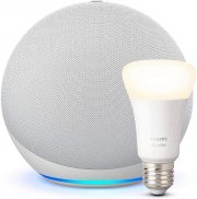 Echo (4. Generation) Smart Lautsprecher mit Alexa + Philips Hue Smarte E27 Lampe mit Alexa