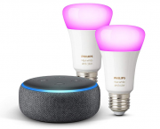 Echo Dot (3. Generation) + Philips Hue Color LED-Lampe E27 Doppelpack 