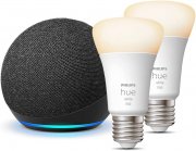 Echo Dot (4. Generation) Anthrazit + Philips Hue White Smart Bulb E27 Doppelpack