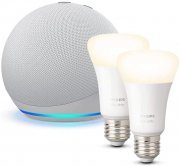 Echo Dot (4. Generation) + Philips Hue White-Lampe Doppelpack (E27)