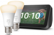 Echo Show 5 (2. Gen.) Smart Display mit Alexa + Philips Hue White E27 Doppelpack 60W LED Lampen