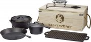 Echtwerk 7-teiliges Dutch Oven Set aus Gusseisen in Holzkiste