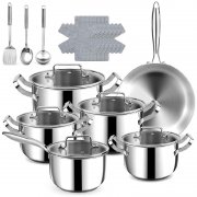 Edelstahl Topfset mit Pfanne und Dampfgarer im Angebot