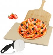 Einfeben 30 x 38 cm Pizzastein f&uuml;r Backofen und Grill inkl. Bambus Pizzaschaufel und Pizzaschneider