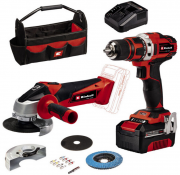 Einhell TE-TK 18/2 Li Kit Werkzeugset mit Akkuschrauber + Winkelschleifer, Akku und Schnellladeger&auml;t