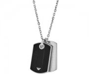 Emporio Armani Herren-Kette mit Anh&auml;nger Edelstahl mattiert Abalone wei&szlig; Rundschliff 55 cm 