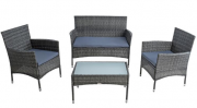 ESTEXO Polyrattan Sitzgruppe mit Tisch, 2 St&uuml;hlen und einer Bank