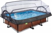 EXIT TOYS Wood Rahmenpool 220x150x65cm mit Multifunktionale Abdeckung und Kartuschenfilterpumpe