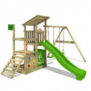 FATMOOSE FruityForest Fun XXL Holz-Spielturm Kletterturm Doppelschaukel Rutsche