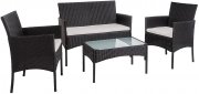 Faziango Poly Rattan Gartenm&ouml;bel Set 4 teilig mitSofa, St&uuml;hle, Tisch und Sitzkissen