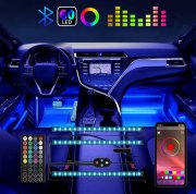 FIKPOO 12V Auto RGB LED Innenbeleuchtung mit 4 St&uuml;ck 72LED Lichtleisten
