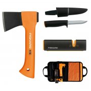 Fiskars Camping- und Lagerfeuer-Set mit Beil X5 + Universalmesser K40 + XSharp Sch&auml;rfer