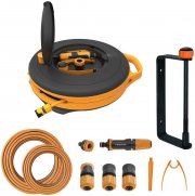 Fiskars Waterwheel S Schlauchbox inkl. Wandhalterung, 15 m Schlauch und Bew&auml;sserungs-Set