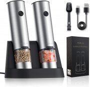 FORLIM Elektrische Edelstahl Salz und Pfefferm&uuml;hle Set mit Ladestation