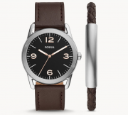 Fossil BQ2465SET Set mit Herrenuhr Ledger Leder Braun + Armband