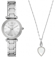 Fossil ES5250SET Carlie 3-Zeiger-Werk Edelstahl Damen Uhr mit Halskette