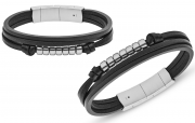 Fossil JF03001040 Herren Armband -Multi-Strand Black Leather Bracelet