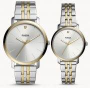 Fossil Lux Luther BQ2467SET mit Damenuhr + Herrenuhr Edelstahl Bicolor