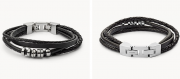 Fossil Vintage Casual (Edelstahl, Leder) Herren Armband Black Multi Wrap