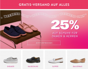 F&uuml;r 2 Tage 25% Extra-Rabatt auf alle Schuhe f&uuml;r Damen und Herren + gratis Versand bei Mirapodo