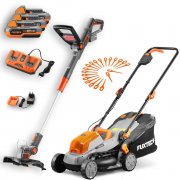 FUXTEC 20V Akku FX-E1RM20 Rasenm&auml;her + FX-E1RT20 Rasentrimmer + 3x 2Ah-Akku + Doppelladeger&auml;t
