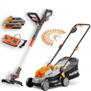 FUXTEC FX-E1RM20 Rasenm&auml;her inkl. 2x 2Ah-Akku und Doppelladeger&auml;t + Rasentrimmer FX-E1RT20