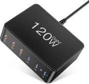 Ganquick 6-Port USB-A und USB C 120W GaN PPS QC 3.0 Schnellladeger&auml;t und Netzteil