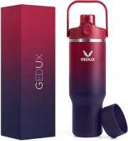 GEDUX IceFlow Flip Straw 1 Liter Thermo Trinkflasche mit Strohhalm