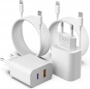 GEJIN 2er Pack Multiport USB-C und USB-A 20W Ladeger&auml;te + Lightning Ladekabel Apple MFi Certified