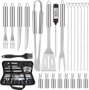 Gifort Edelstahl Grillbesteck Set 25 teilig mit Tragetasche