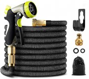 GIGALUMI Flexibler Wasserschlauch 15m mit 8-Muster-Hochdruck-Wasserspr&uuml;hd&uuml;se inkl. Adapter