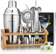 Godmorn 15teiliges Edelstahl Cocktail Shaker Set mit Rezeptbuch